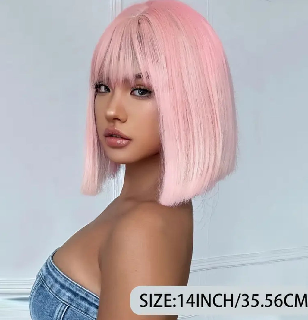 Parrucca Corta Bob Rosa Sakura per Donne