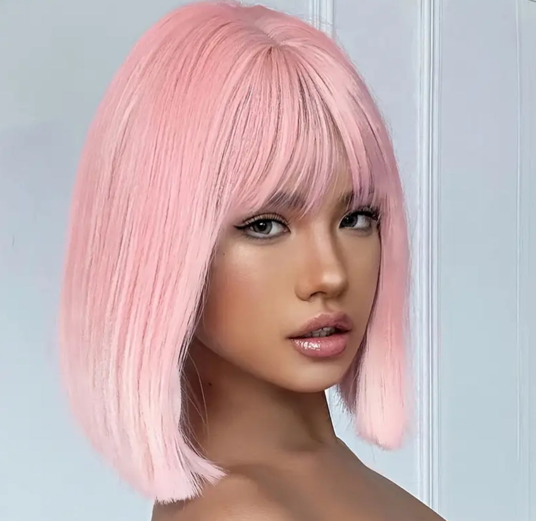 Parrucca Corta Bob Rosa Sakura per Donne
