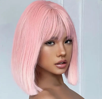 Parrucca Corta Bob Rosa Sakura per Donne