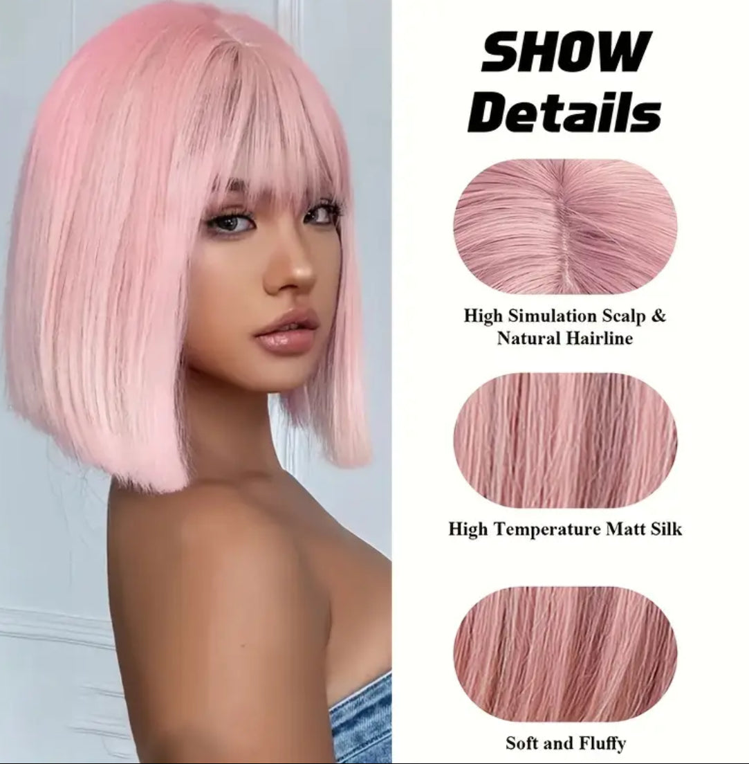 Parrucca Corta Bob Rosa Sakura per Donne