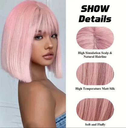 Parrucca Corta Bob Rosa Sakura per Donne