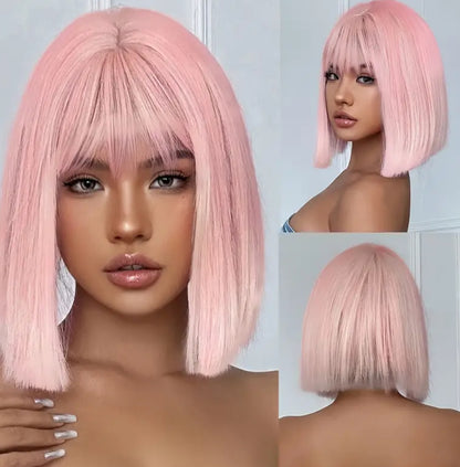 Parrucca Corta Bob Rosa Sakura per Donne